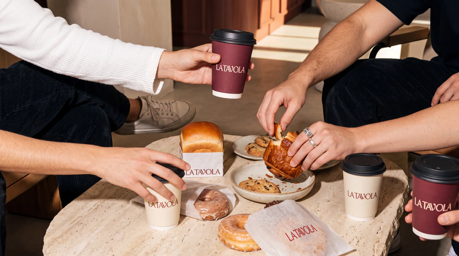 Coffee and food shared in La Tavola packaging