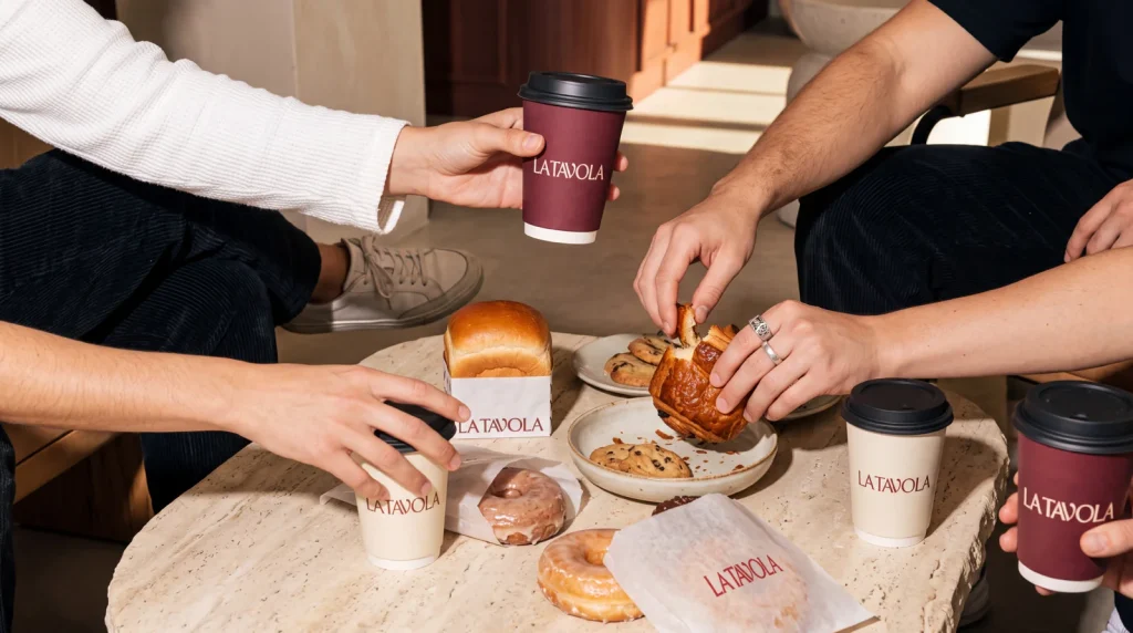 Coffee and food shared in La Tavola packaging